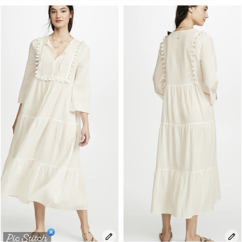 Madewell Laura caftan tried cover up  White Maxi Dress with Tassels - Picture 4 of 7